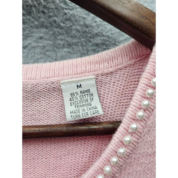 Pink Sleeveless Knit Tank Top W/ Pearl Accents & Heart Design  M - Picture 2 of 5